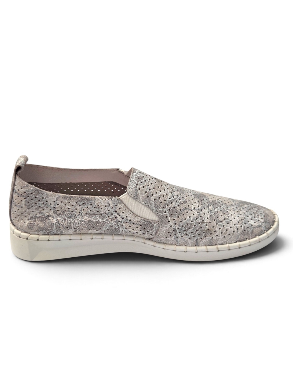 bernie mev. Metallic Silver / Tan Lace Perforated Slip On Loafers Sneakers EU 40 - Picture 6 of 10